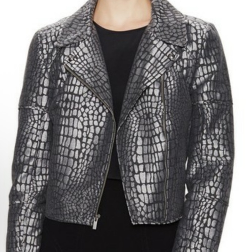 Diane Von Furstenberg Angie Alligator Print Jacquard Moto Jacket - Picture 9 of 11